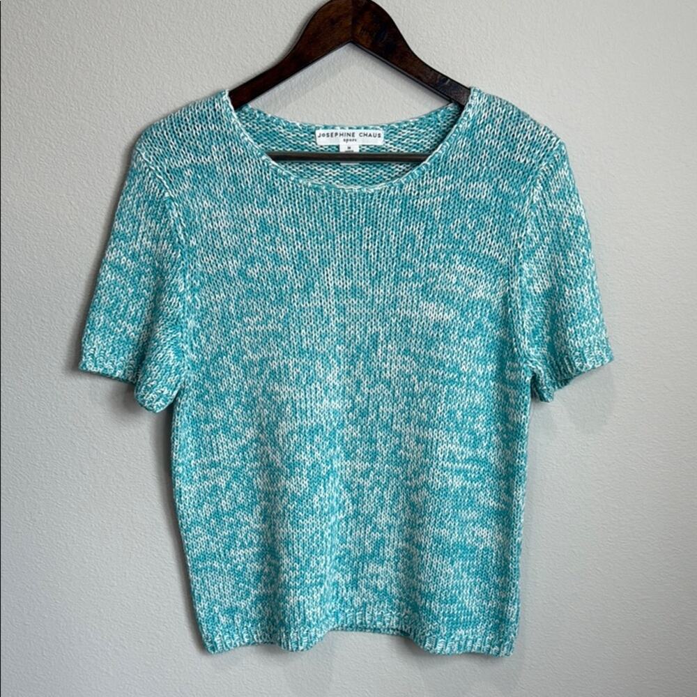 Josephine Chaus Teal Marled Knitted Short Sleeve Sweater Size M NWT